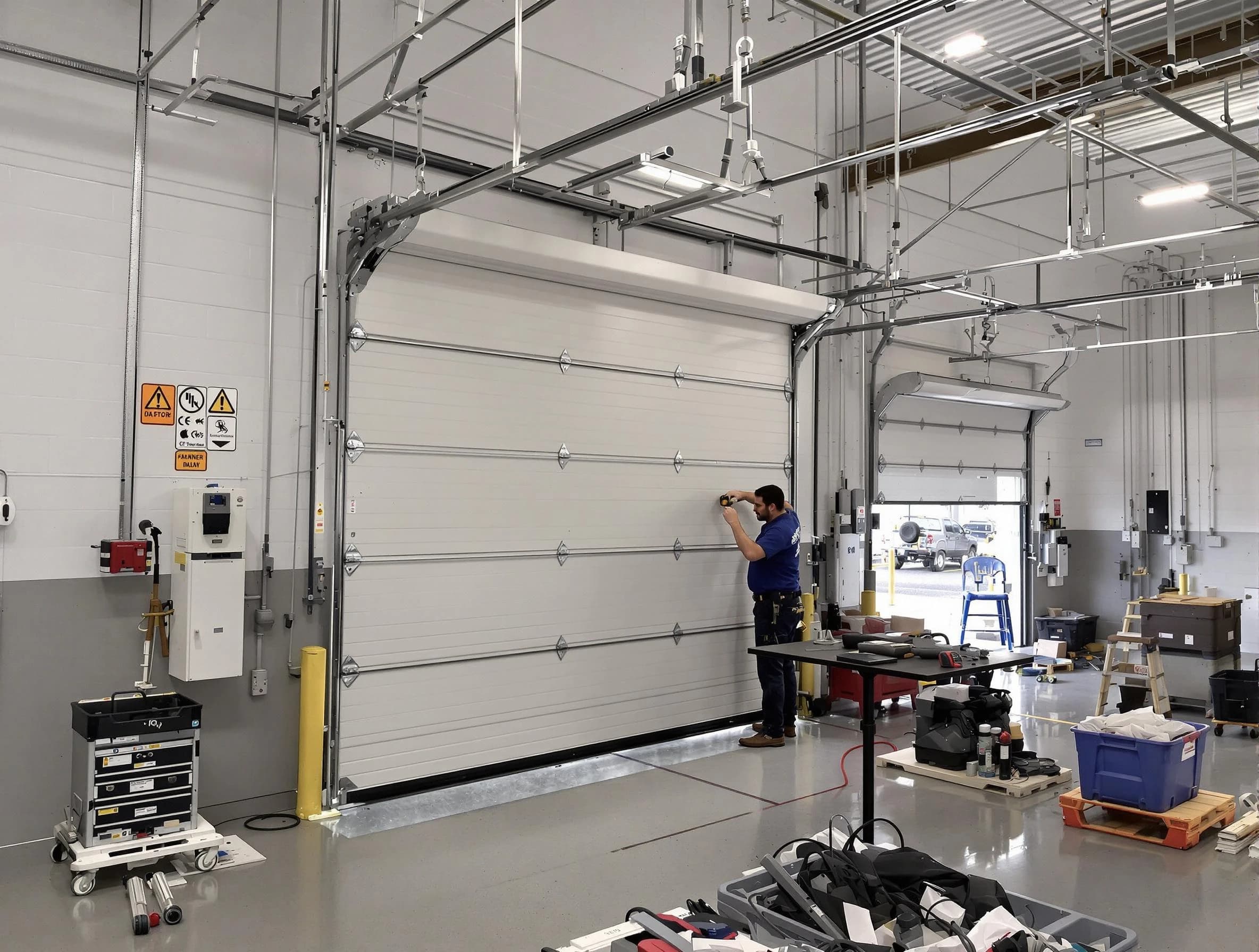 Commercial garage door repair being performed by Murray Garage Door Repair expert in Murray