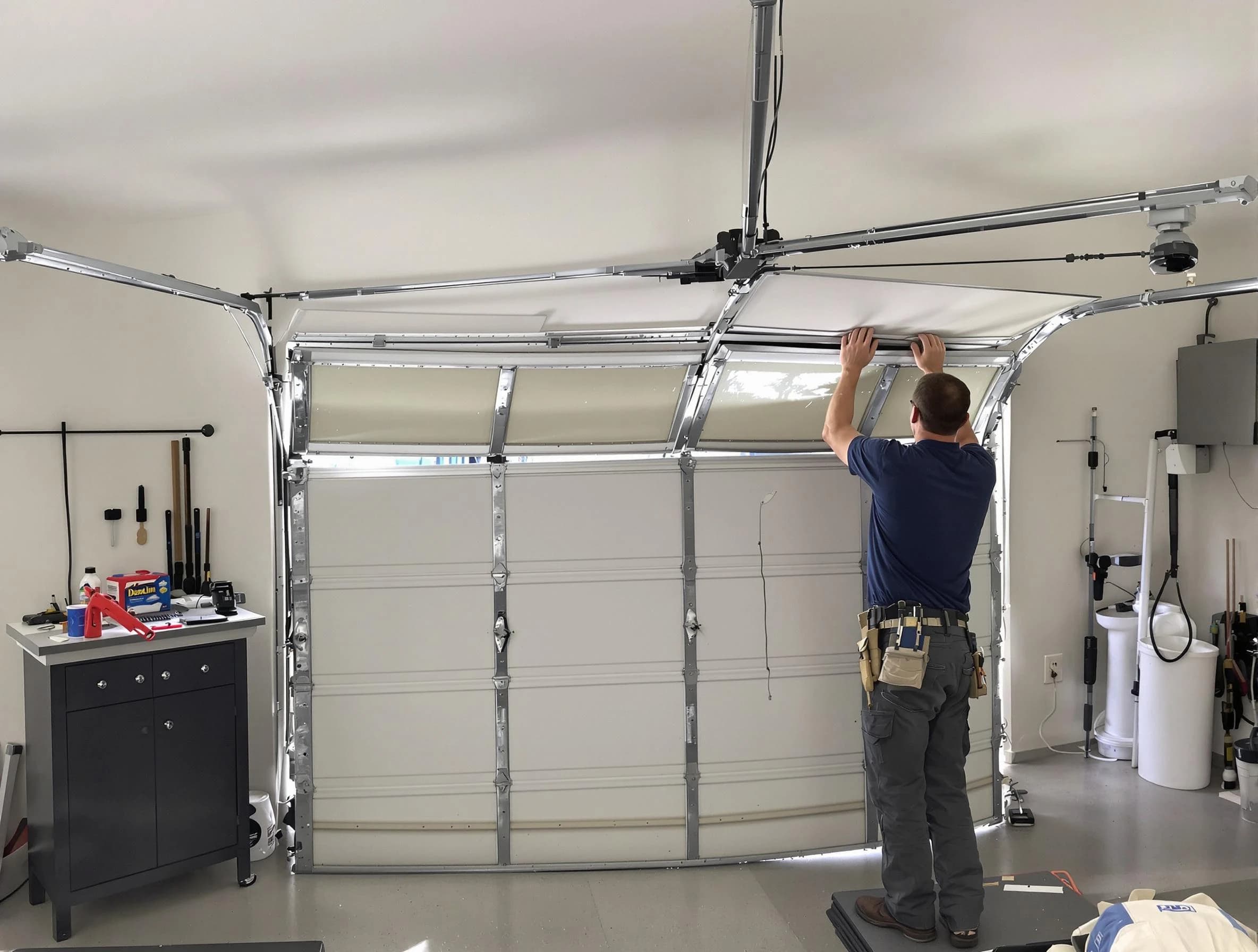 Murray Garage Door Repair specialist performing precise section replacement on Murray garage door