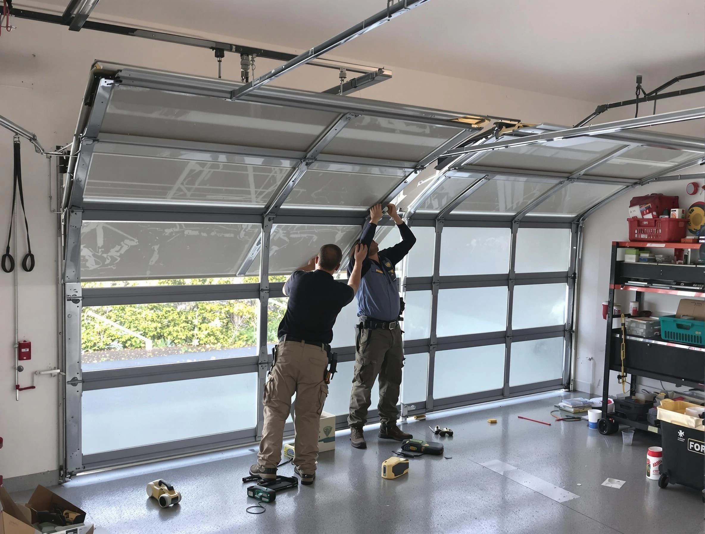 Murray Garage Door Repair expert performing precise panel replacement on Murray garage door
