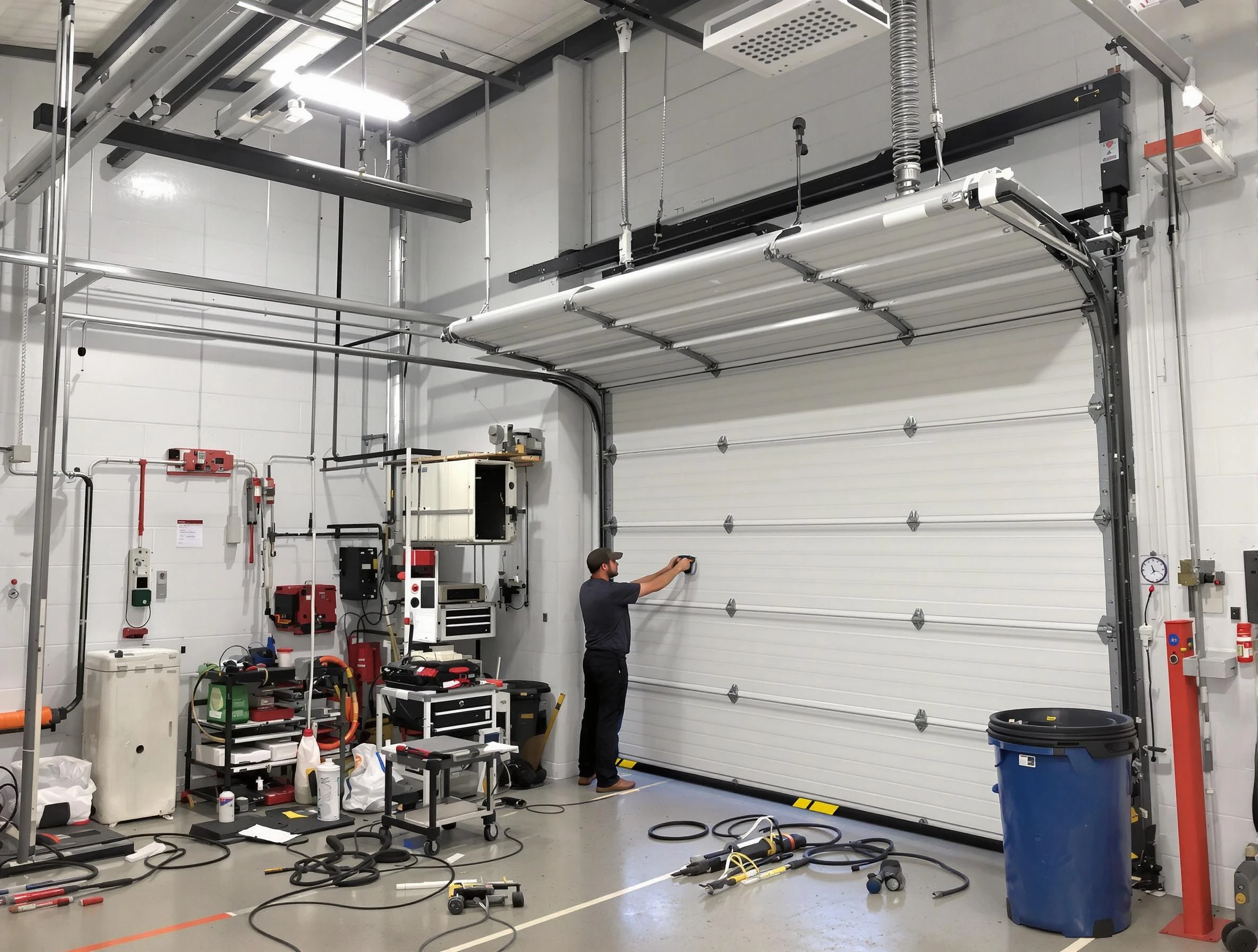 Murray Garage Door Repair certified technician performing commercial door repair at a Murray business facility