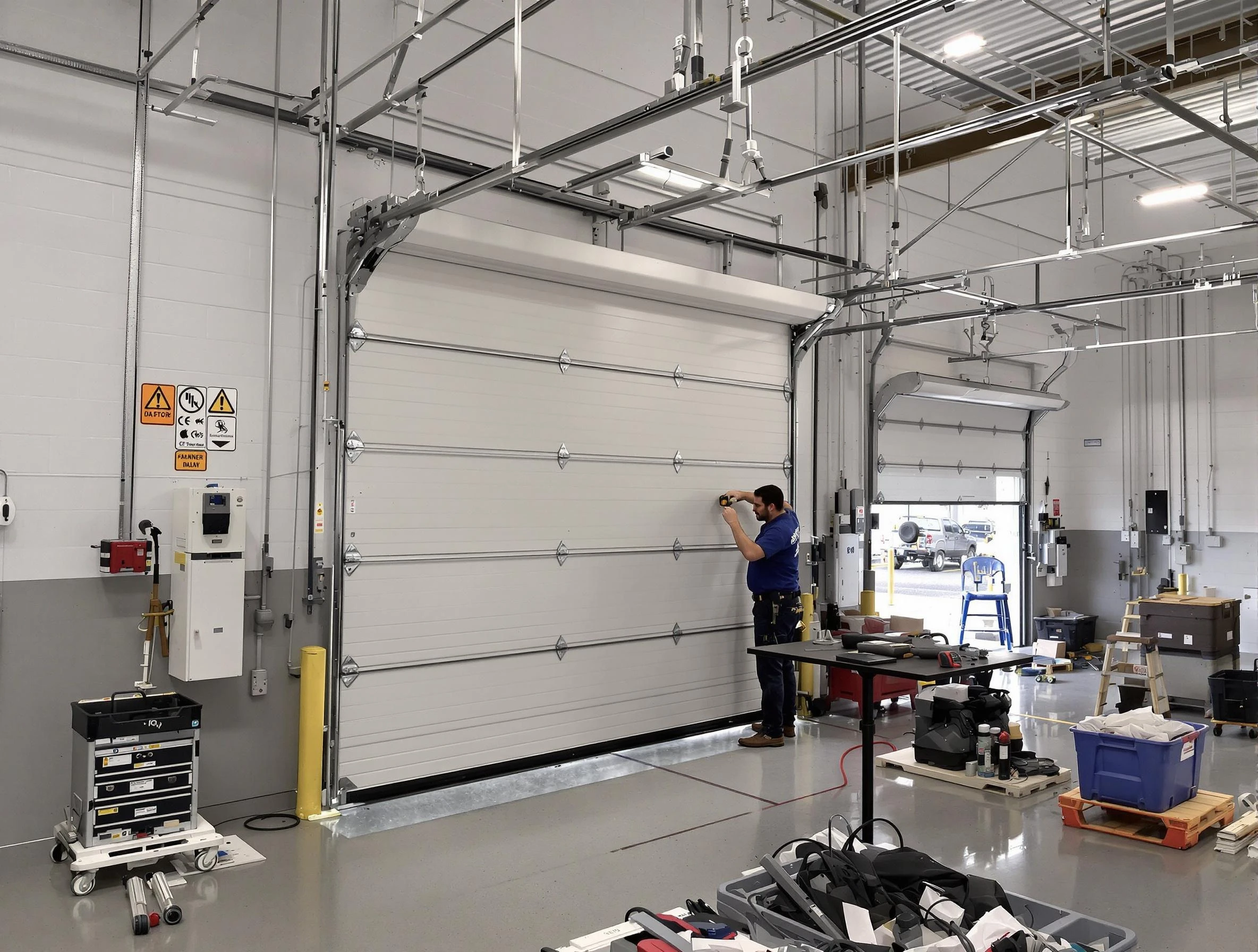 Commercial garage door repair being performed by Murray Garage Door Repair expert in Murray