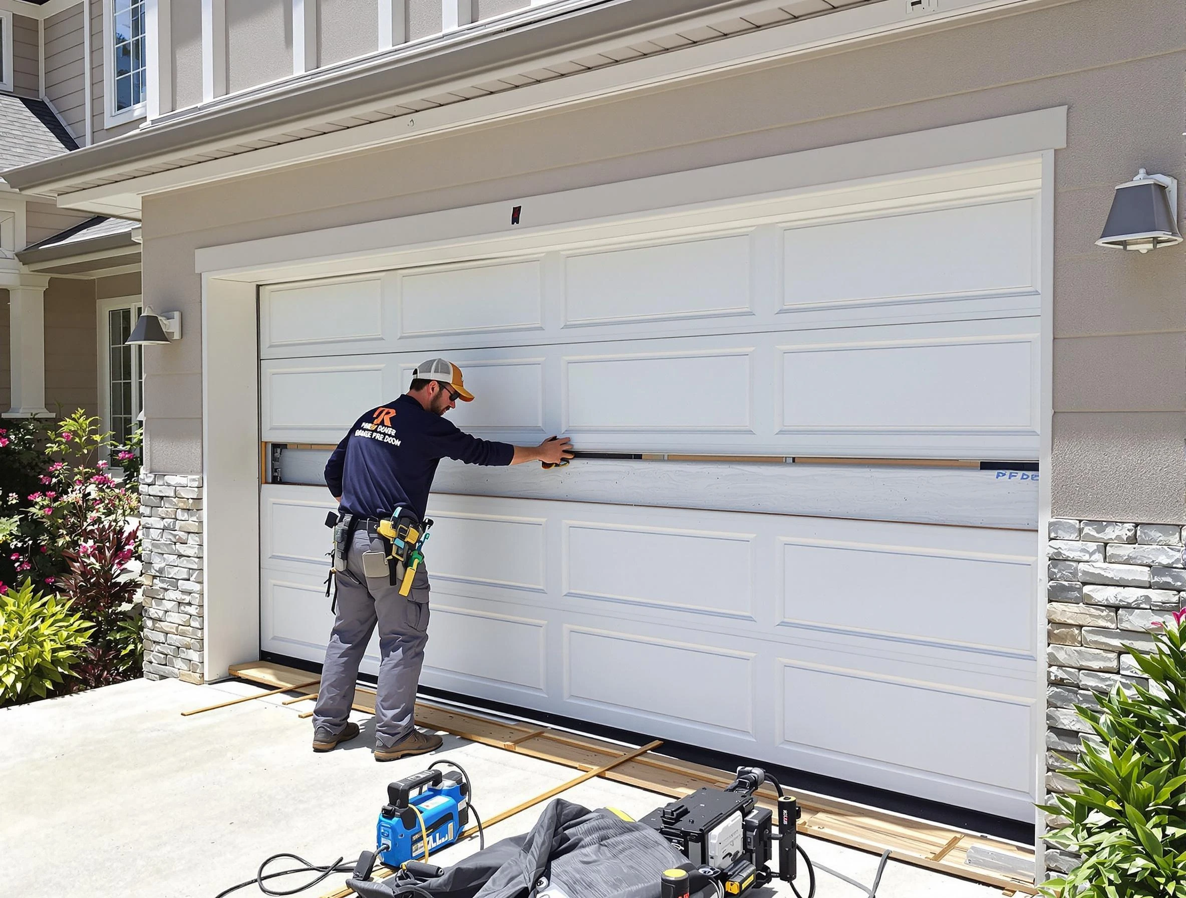 Murray Garage Door Repair team performing complete garage door replacement at Murray residence