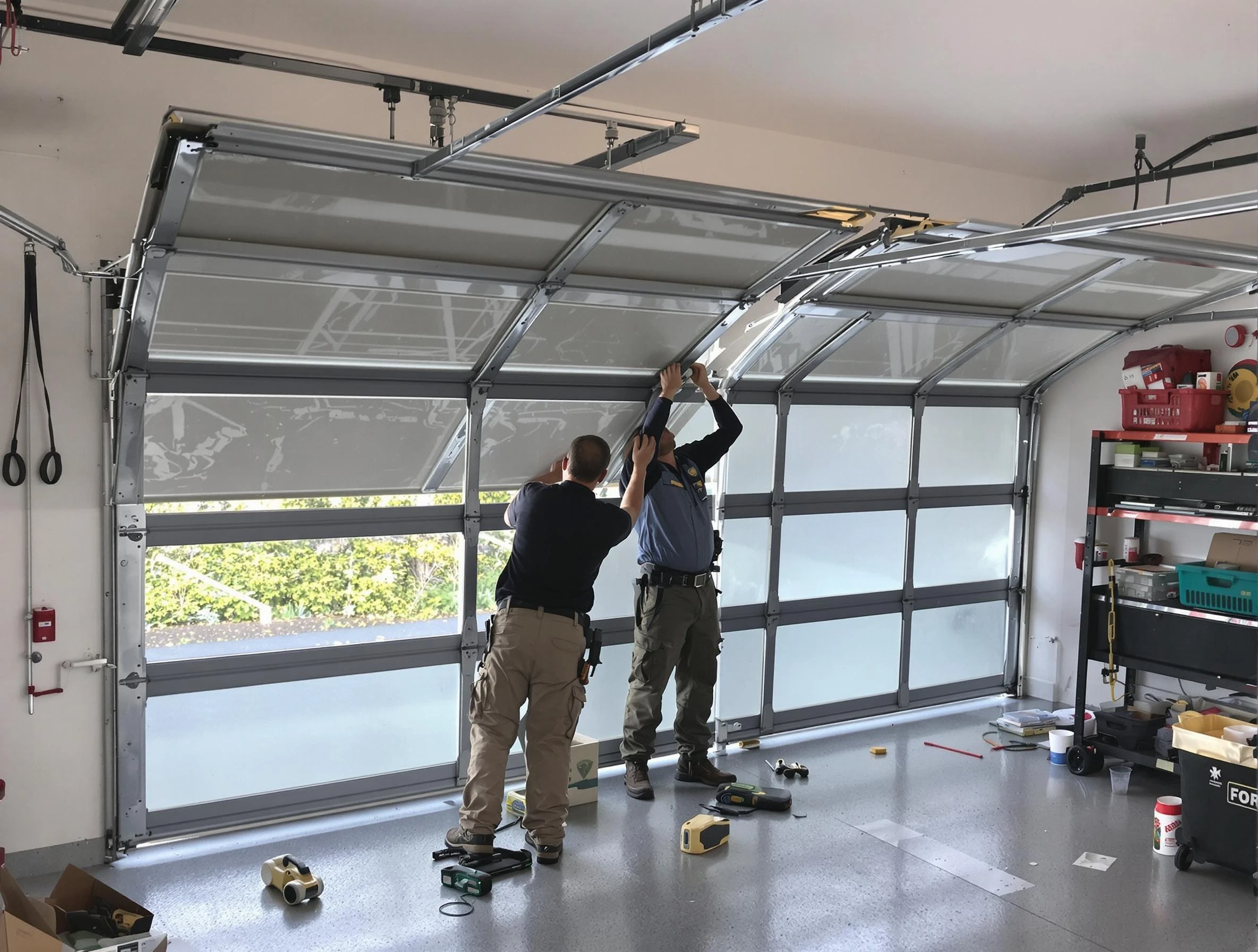 Murray Garage Door Repair expert performing precise panel replacement on Murray garage door