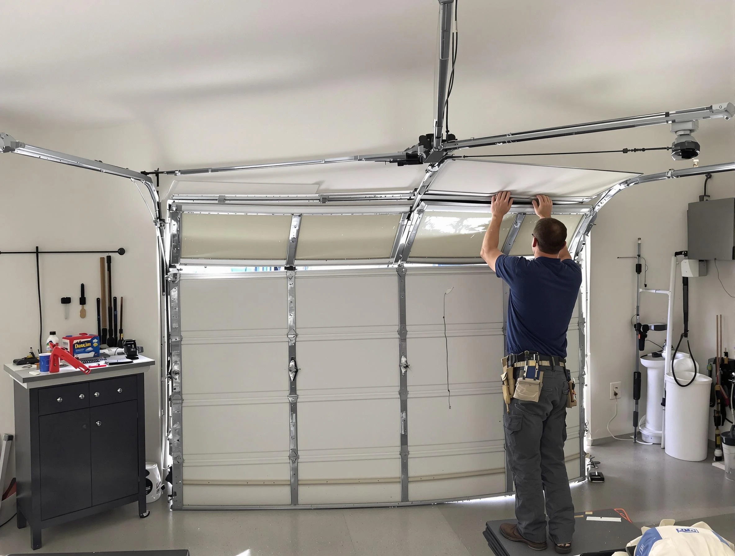 Murray Garage Door Repair specialist performing precise section replacement on Murray garage door