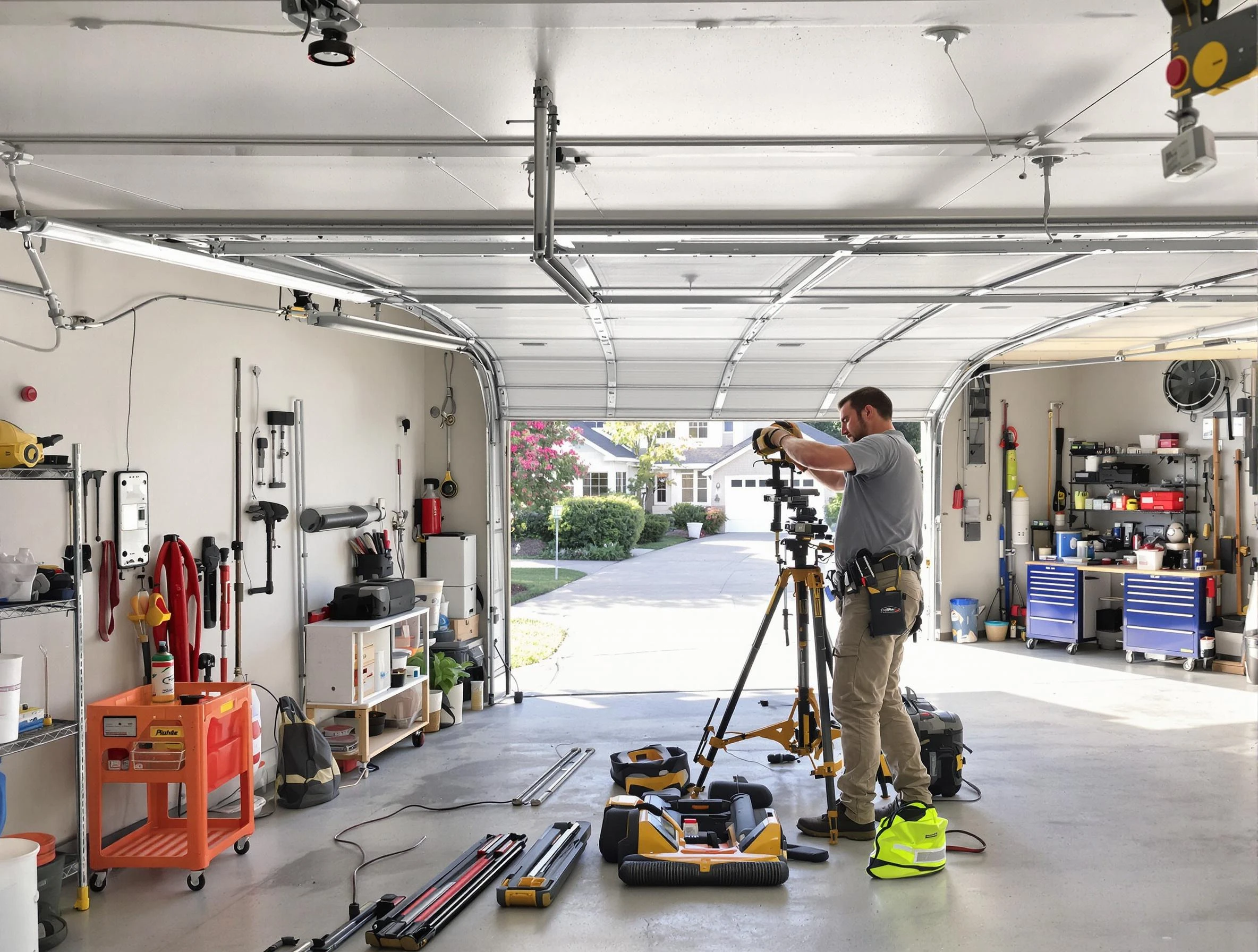Murray Garage Door Repair specialist performing laser-guided track alignment in Murray